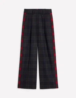 Chiswick Wool Blend Pants-Navy and Green Check-Boden Store