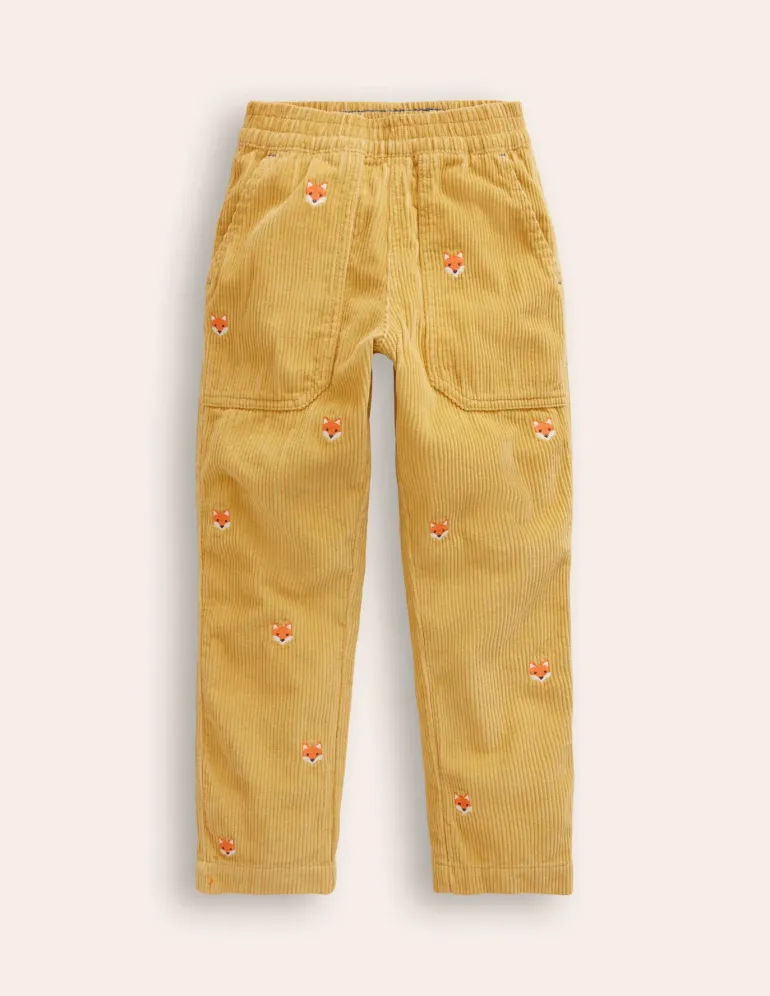 Chunky Cord Pull On Pants-Honeycomb Yellow Foxes-Boden Hot
