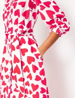 Clara Cotton Shirt Dress-Ivory, Heart Cluster-Boden Sale