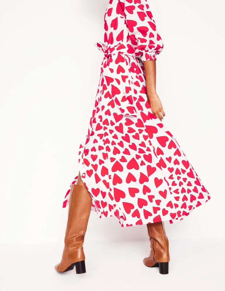 Clara Cotton Shirt Dress-Ivory, Heart Cluster-Boden Sale