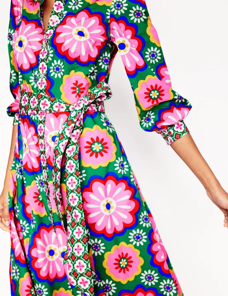 Clara Cotton Shirt Dress-Multi, Flower Tile-Boden Online