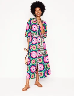 Clara Cotton Shirt Dress-Multi, Flower Tile-Boden Online