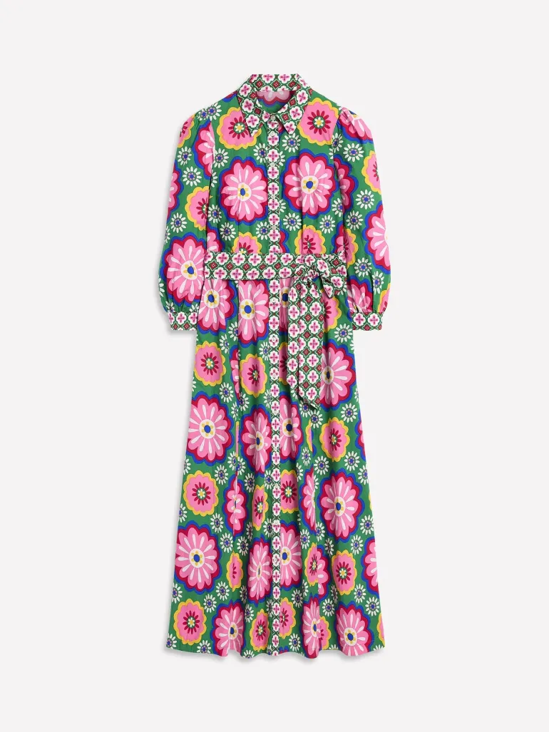 Clara Cotton Shirt Dress-Multi, Flower Tile-Boden Online
