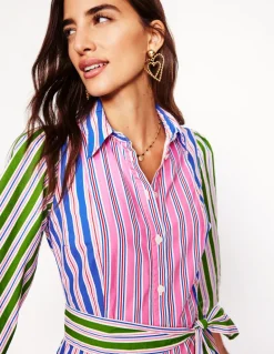 Clara Cotton Shirt Dress-Pink Rose, Red Stripe-Boden New