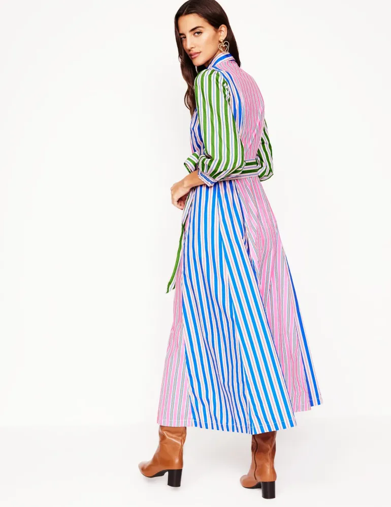 Clara Cotton Shirt Dress-Pink Rose, Red Stripe-Boden New