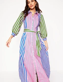 Clara Cotton Shirt Dress-Pink Rose, Red Stripe-Boden New