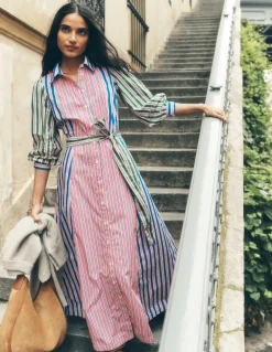 Clara Cotton Shirt Dress-Pink Rose, Red Stripe-Boden New