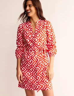 Cleo Tie Waist Linen Dress-Flame Scarlet, Maze-Boden Outlet