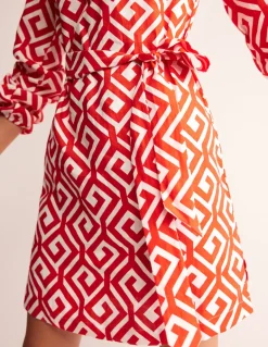 Cleo Tie Waist Linen Dress-Flame Scarlet, Maze-Boden Outlet