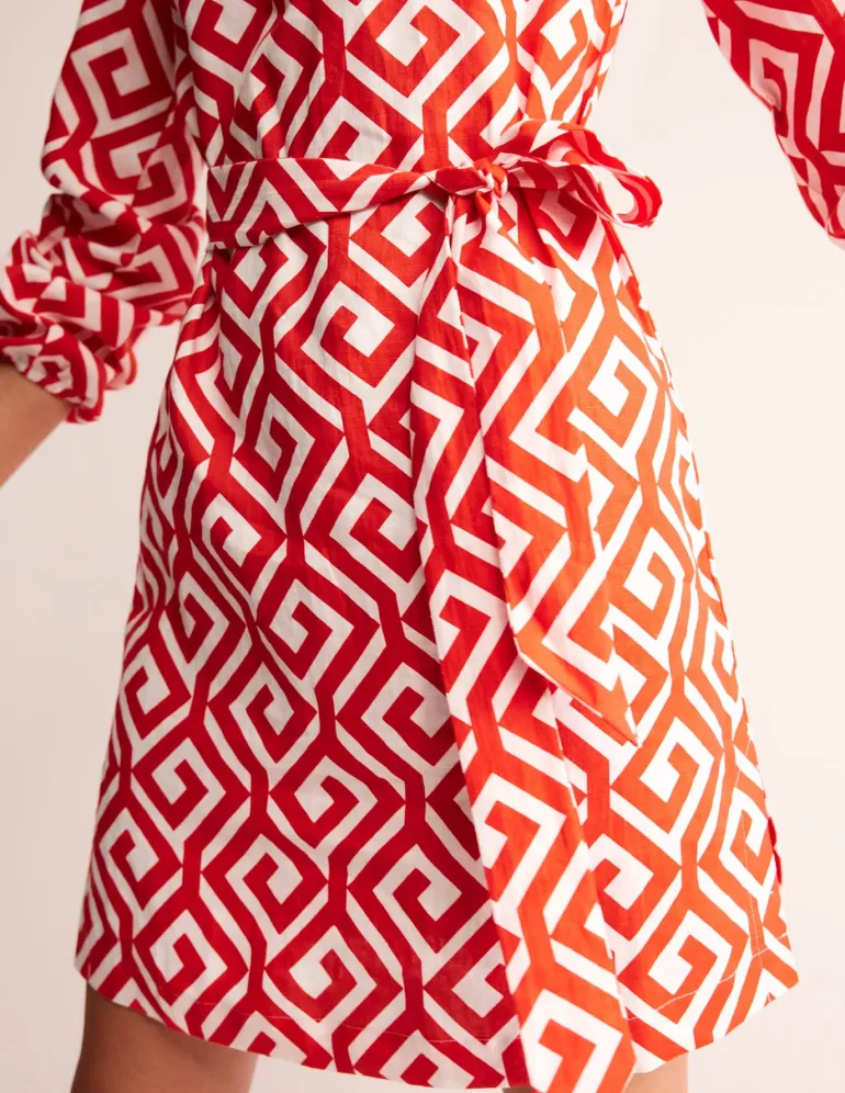 Cleo Tie Waist Linen Dress-Flame Scarlet, Maze-Boden Outlet