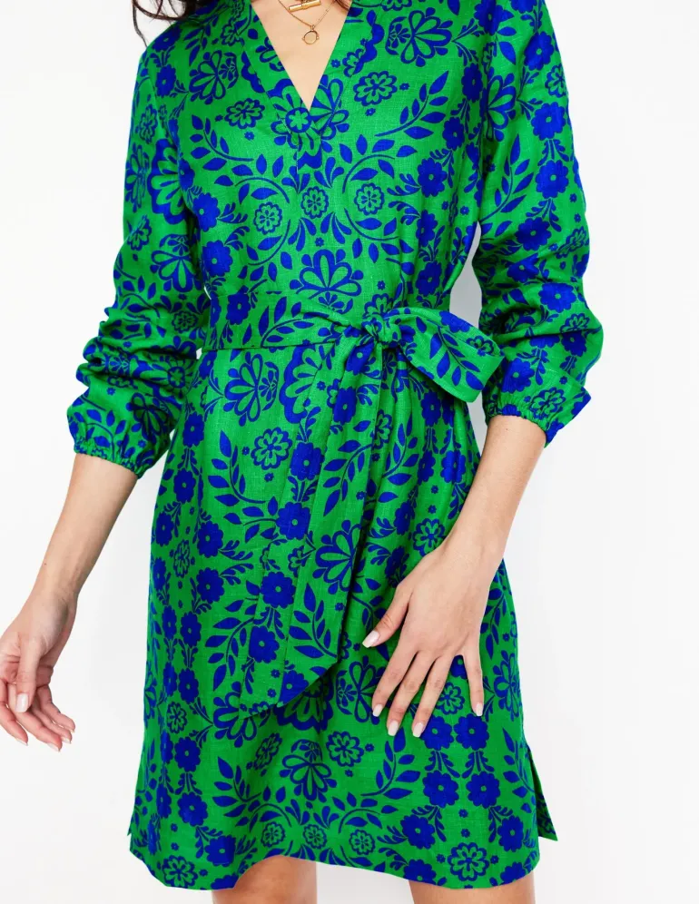 Cleo Tie Waist Linen Dress-Aleo, Structured Meadow-Boden Store