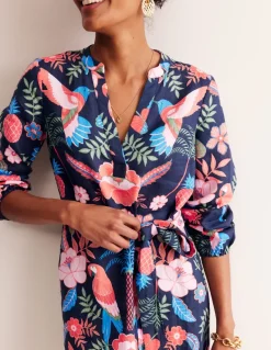 Cleo Tie Waist Linen Dress-Multi, Tropic Parrot-Boden Shop
