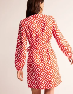 Cleo Tie Waist Linen Dress-Flame Scarlet, Maze-Boden Outlet