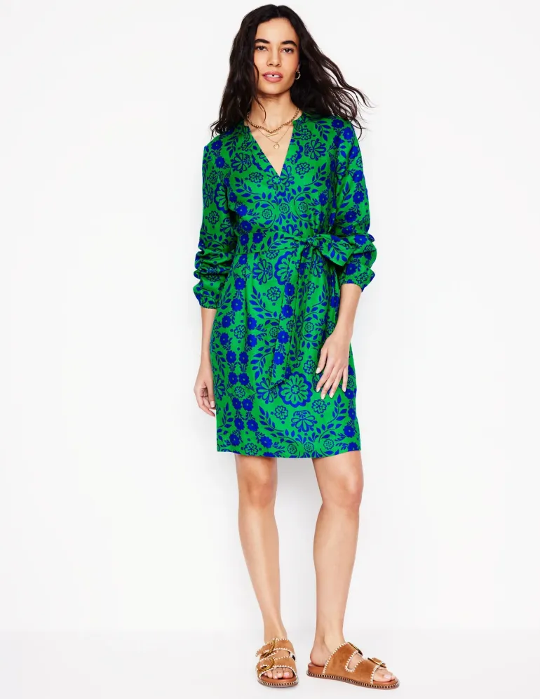 Cleo Tie Waist Linen Dress-Aleo, Structured Meadow-Boden Store