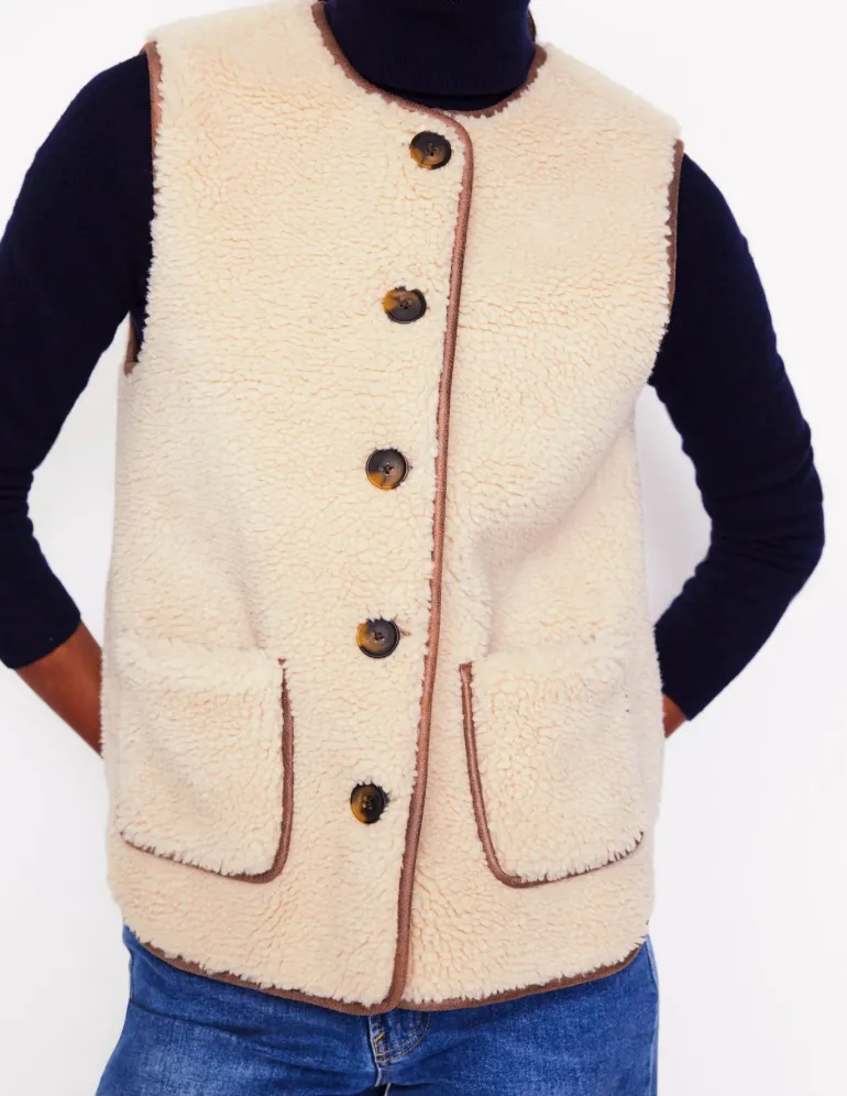 Clerkenwell Borg Button Gilet-Natural Faux Fur-Boden Discount