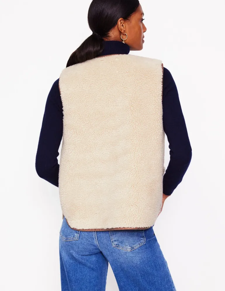 Clerkenwell Borg Button Gilet-Natural Faux Fur-Boden Discount