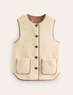 Clerkenwell Borg Button Gilet-Natural Faux Fur-Boden Discount