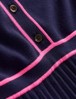 Collared Pleated Knitted Dress-Navy/Pink Colourblock-Boden Flash Sale