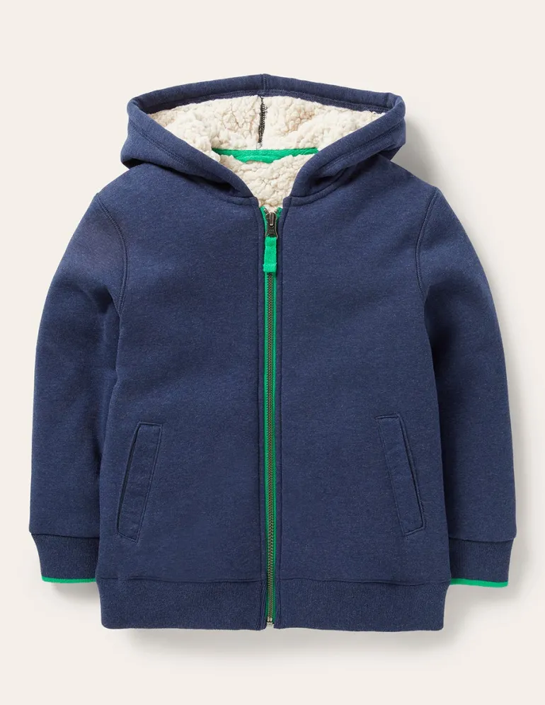 Cosy Fleece-Lined Hoodie-College Navy Marl-Boden Best Sale