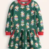 Cosy Printed Sweatshirt Dress-Jewel Green Christmas Trees-Boden Outlet