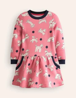 Cosy Printed Sweatshirt Dress-Almond Pink Poodles-Boden Flash Sale
