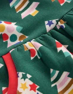 Cosy Printed Sweatshirt Dress-Jewel Green Christmas Trees-Boden Outlet