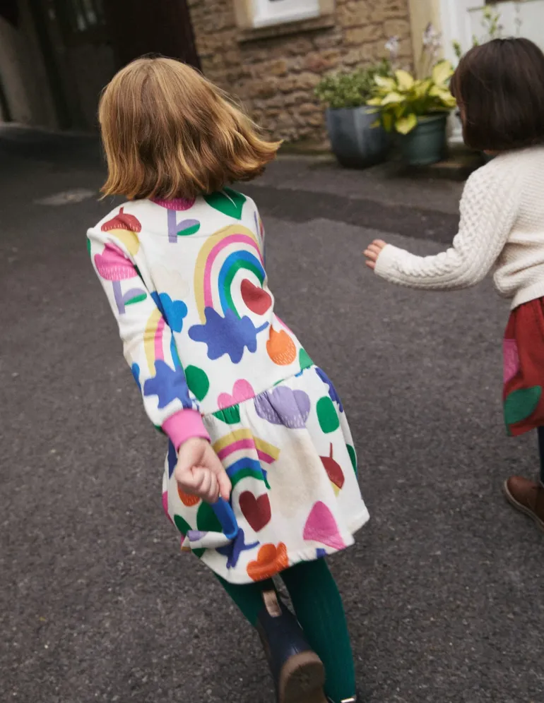 Cosy Printed Sweatshirt Dress-Multi Rainbow Collage-Boden Sale