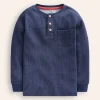 Cosy Waffle Henley T-Shirt-College Navy Marl-Boden Best Sale
