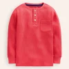 Cosy Waffle Henley T-Shirt-Jam Red-Boden Cheap