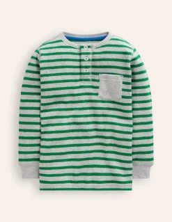 Cosy Waffle Henley T-Shirt-Highland Green and Grey Marl-Boden Shop