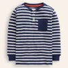 Cosy Waffle Henley T-Shirt-College Navy and Ivory Stripe-Boden Fashion