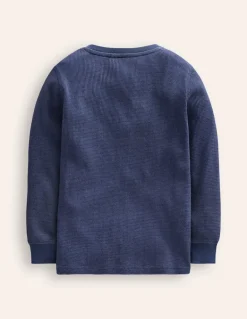Cosy Waffle Henley T-Shirt-College Navy Marl-Boden Best Sale