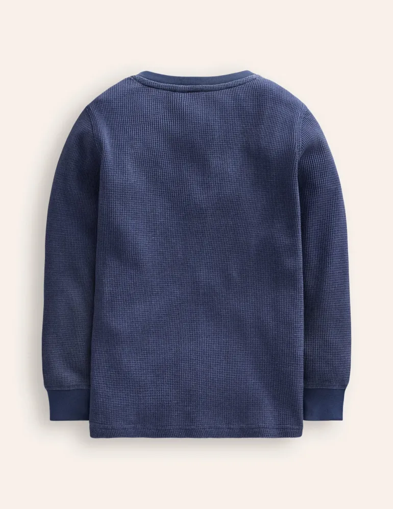 Cosy Waffle Henley T-Shirt-College Navy Marl-Boden Best Sale