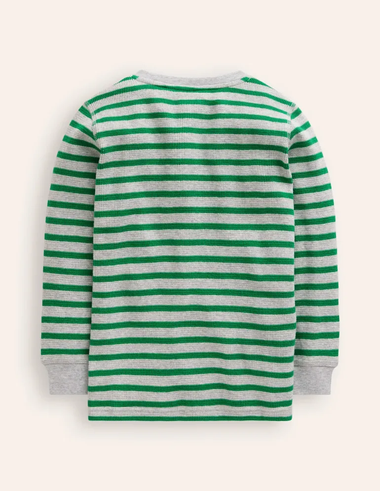 Cosy Waffle Henley T-Shirt-Highland Green and Grey Marl-Boden Shop