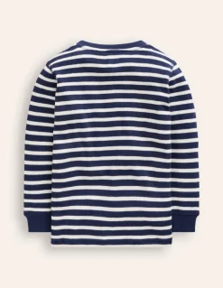 Cosy Waffle Henley T-Shirt-College Navy and Ivory Stripe-Boden Fashion