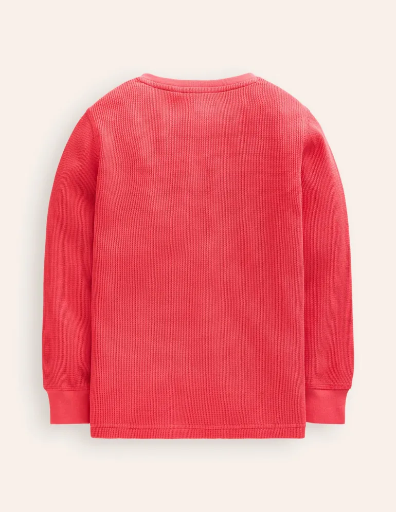 Cosy Waffle Henley T-Shirt-Jam Red-Boden Cheap