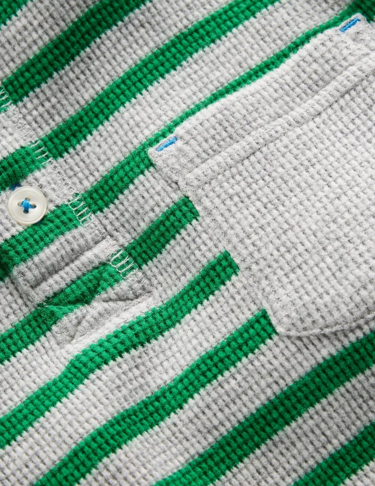 Cosy Waffle Henley T-Shirt-Highland Green and Grey Marl-Boden Shop