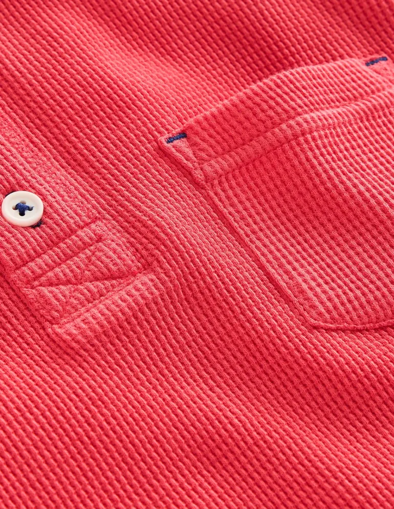 Cosy Waffle Henley T-Shirt-Jam Red-Boden Cheap