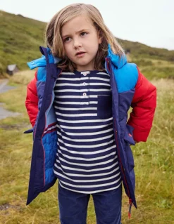 Cosy Waffle Henley T-Shirt-College Navy and Ivory Stripe-Boden Fashion