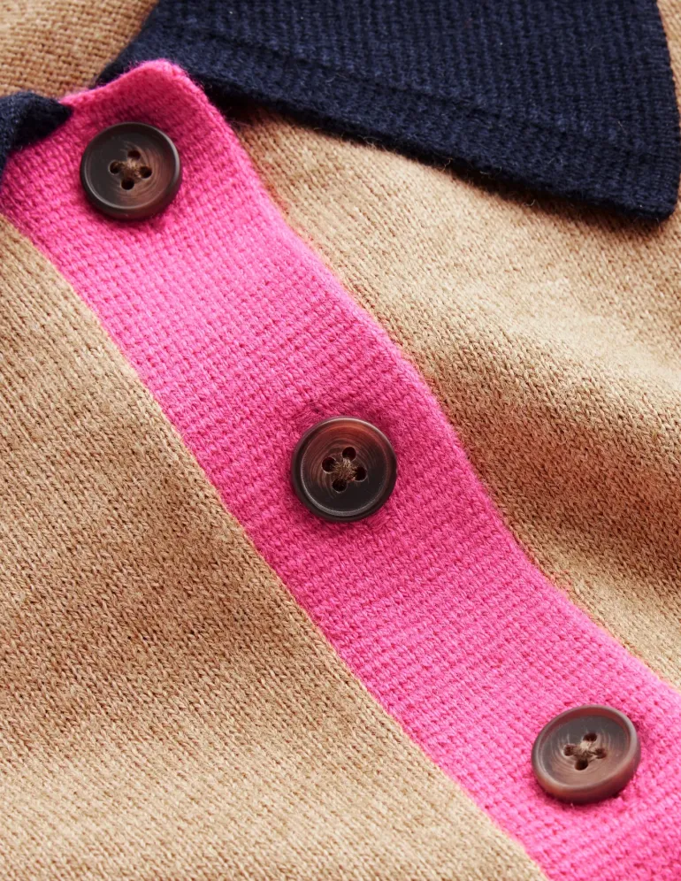 Cotton Blend Henley Sweater-Camel Melange-Boden Shop