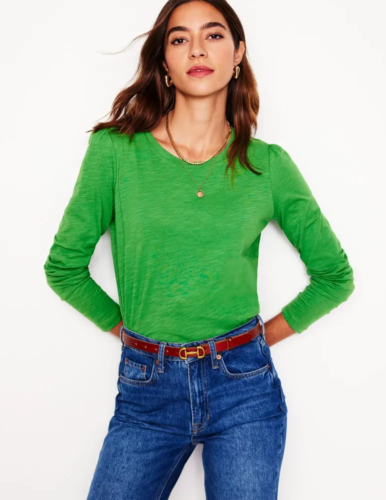 Cotton Crew Long Sleeve Top-Paradise Green-Boden Store