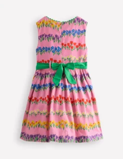 Cotton Linen Vintage Dress-Pink Spring Floral Stripe-Boden Hot