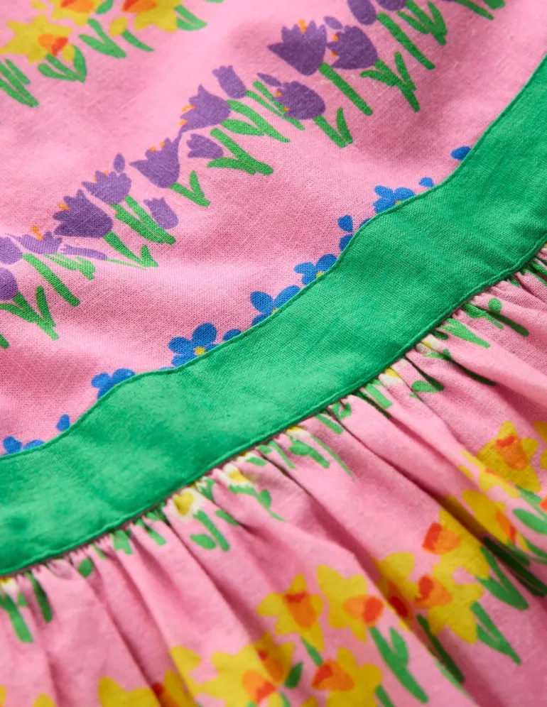 Cotton Linen Vintage Dress-Pink Spring Floral Stripe-Boden Hot