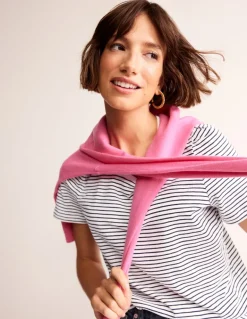 Cotton Puff Sleeve T-Shirt-Ivory, Navy Stripe-Boden Outlet