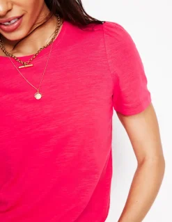 Cotton Puff Sleeve T-Shirt-Camelia Pink-Boden Outlet