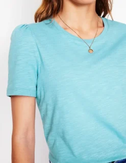 Cotton Puff Sleeve T-Shirt-Duck Egg Blue-Boden Cheap