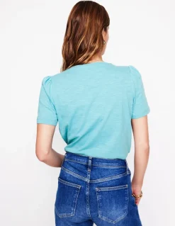 Cotton Puff Sleeve T-Shirt-Duck Egg Blue-Boden Cheap