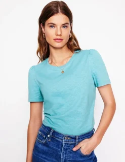 Cotton Puff Sleeve T-Shirt-Duck Egg Blue-Boden Cheap