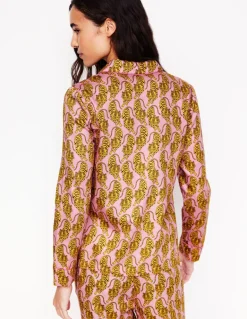 Cotton Sateen Pajama Shirt-Ceylon Yellow, Tiger-Boden Best