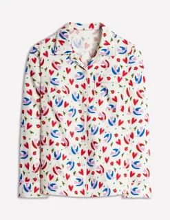 Cotton Sateen Pajama Shirt-Ivory, Heart Flutter-Boden Hot